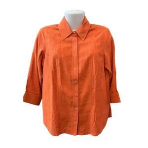 Coldwater Creek Women's Orange Linen Snap-Up 3/4 Sleeve Casual Top | Size XS